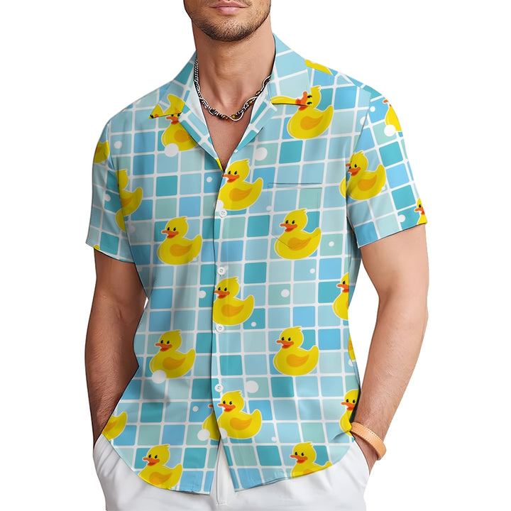 Men's Swimming Yellow Rubber Duck Casual Short Sleeve Shirt 2403000374