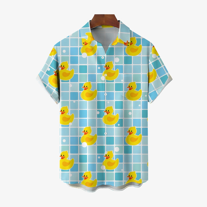 Men's Swimming Yellow Rubber Duck Casual Short Sleeve Shirt 2403000374