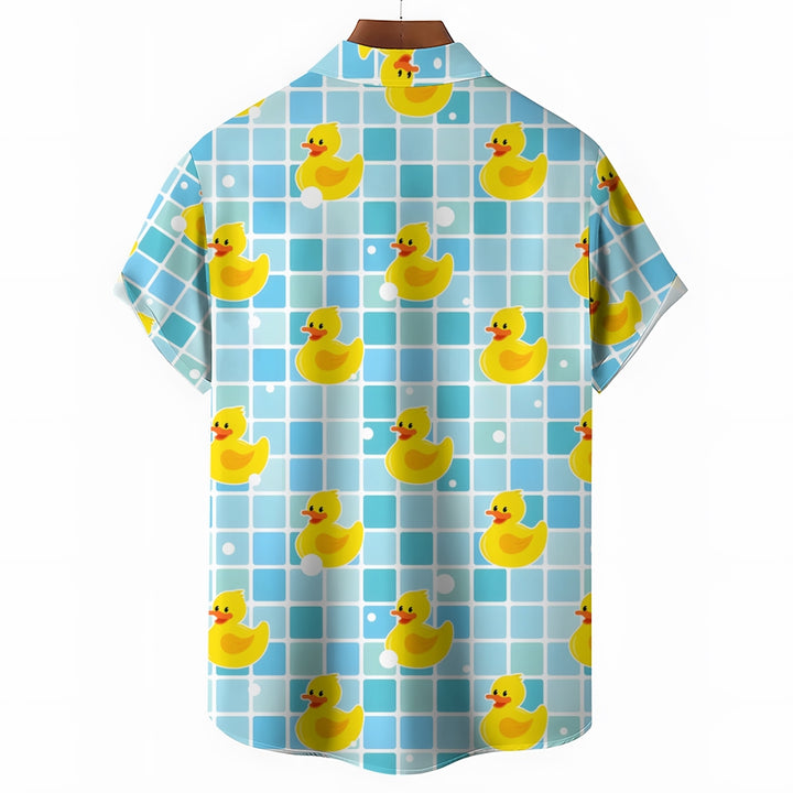 Men's Swimming Yellow Rubber Duck Casual Short Sleeve Shirt 2403000374