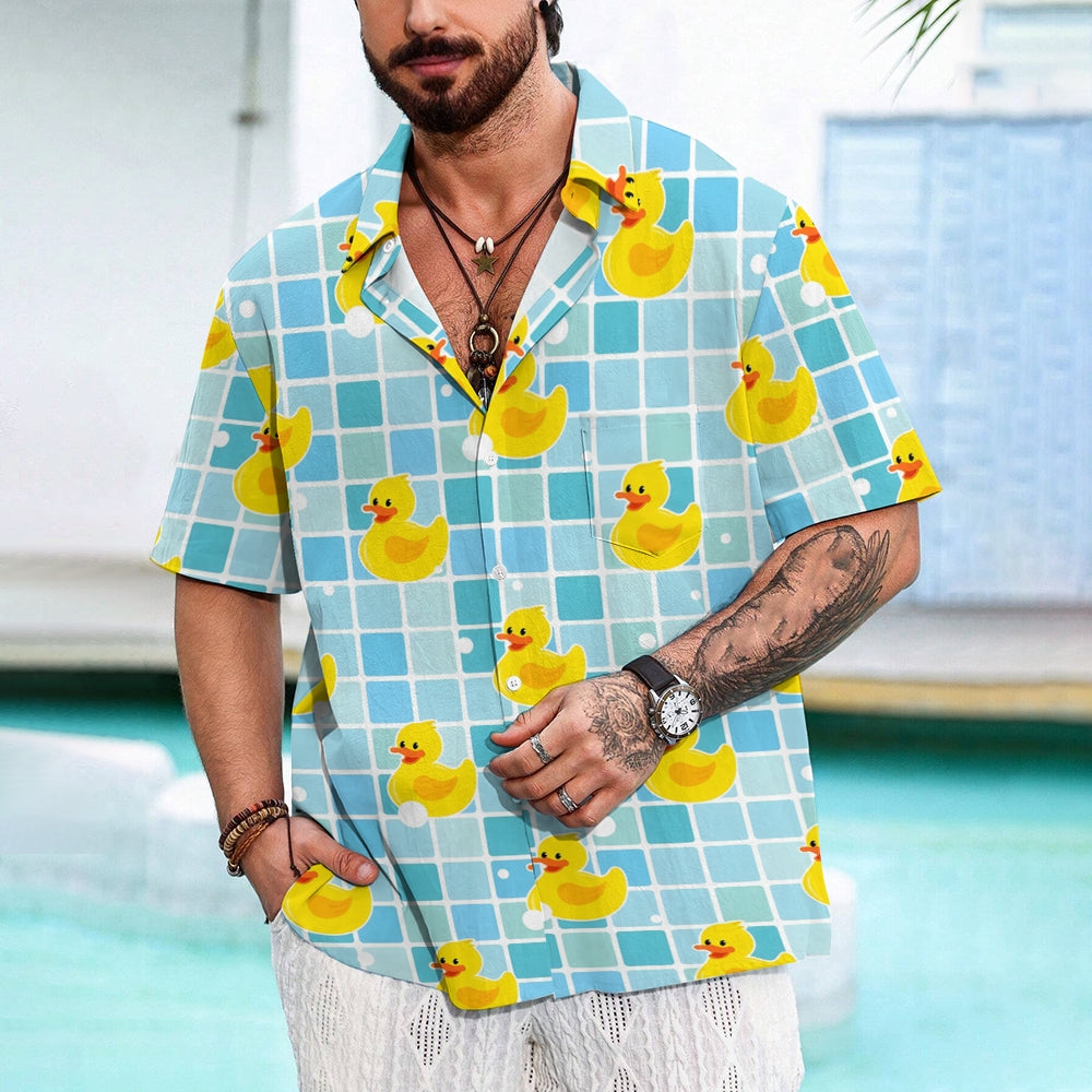 Men's Swimming Yellow Rubber Duck Casual Short Sleeve Shirt 2403000374