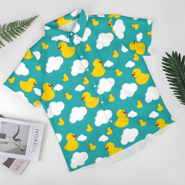 Little Yellow Duck White Cloud Print Casual Short Sleeve Shirt 2403000185