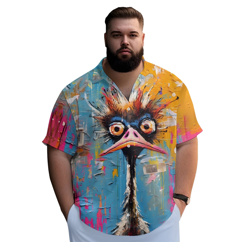 Ostrich Art Print Oversized Short Sleeve Shirt 2406001524