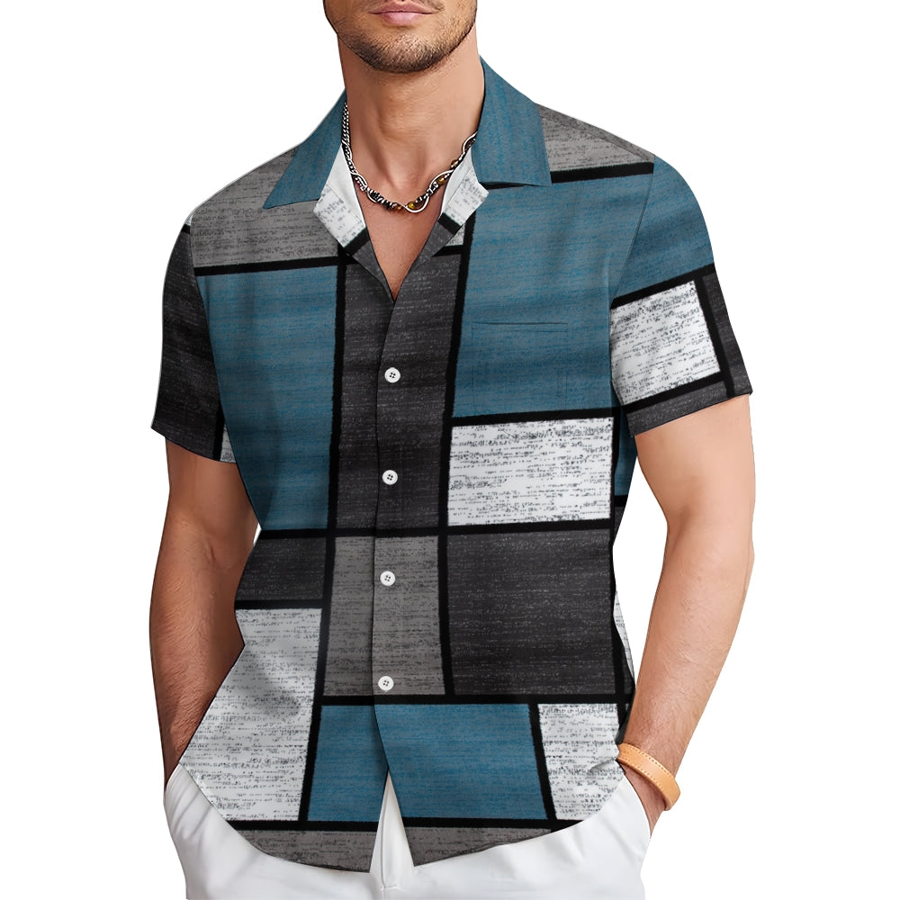 Men's Breathable Stylish Stitch Print Shirt 2406002949