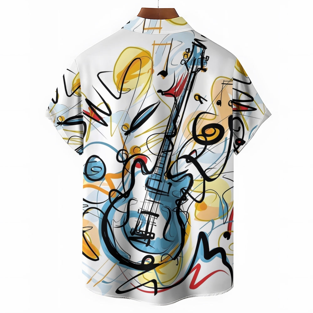 Music Note Guitar Printed Casual Short-Sleeved Shirt 2406002952