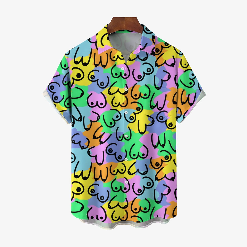 Abstract Colorful Print Casual Short Sleeve Shirt 2404001277