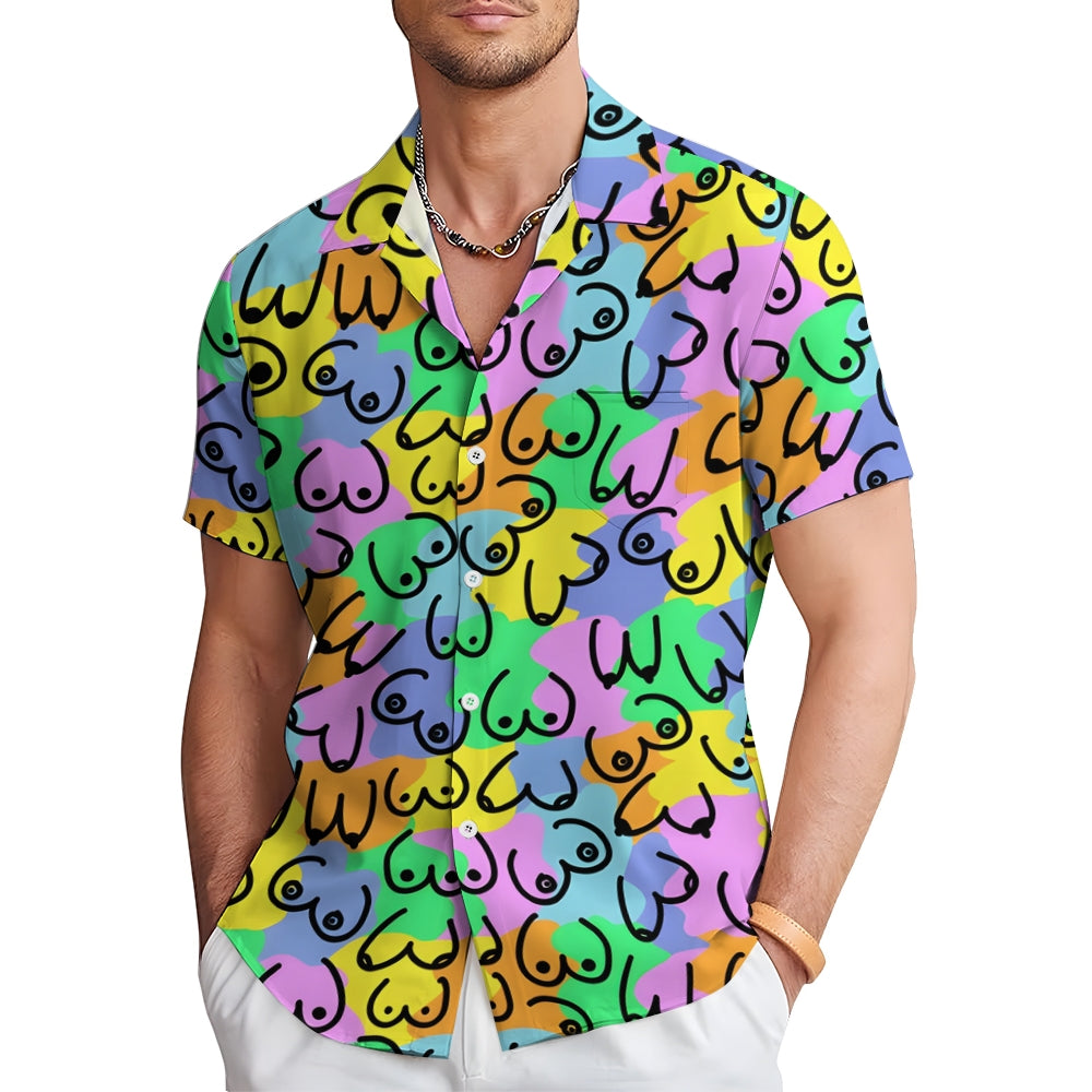 Abstract Colorful Print Casual Short Sleeve Shirt 2404001277