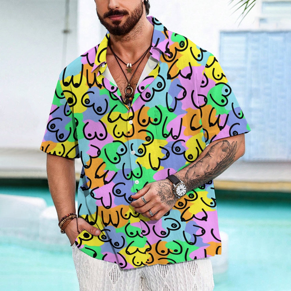 Abstract Colorful Print Casual Short Sleeve Shirt 2404001277