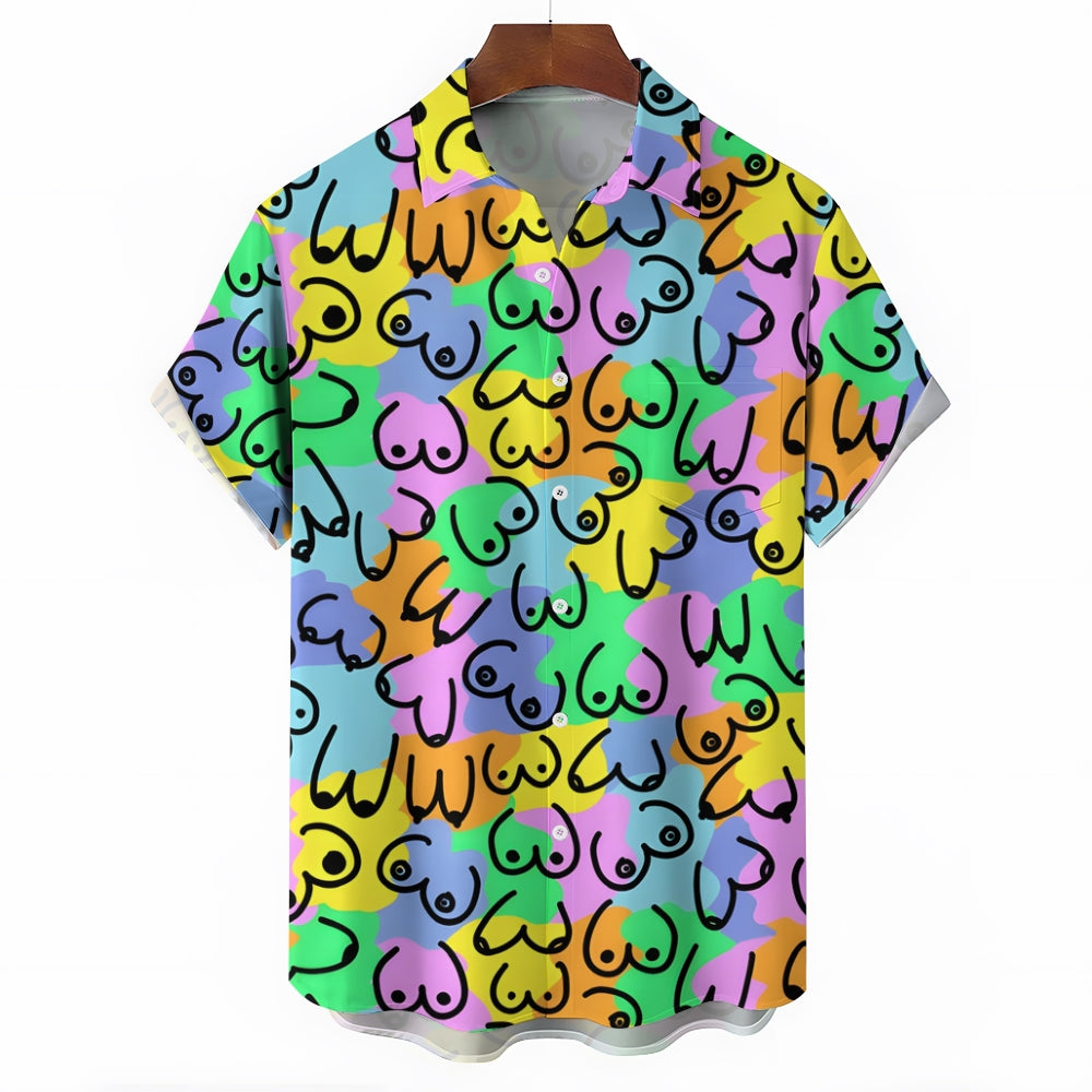 Abstract Colorful Print Casual Short Sleeve Shirt 2404001277