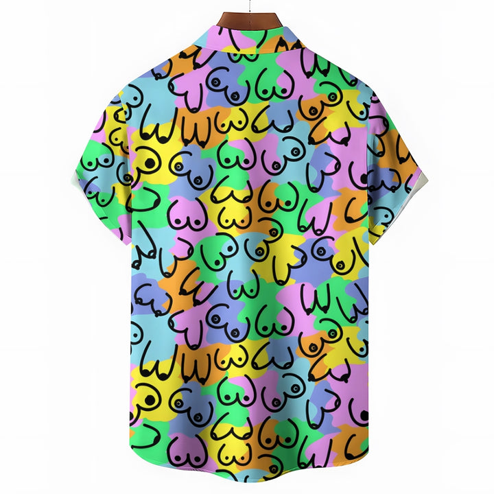 Abstract Colorful Print Casual Short Sleeve Shirt 2404001277