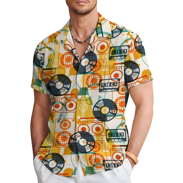 Music Vinyl Record Geometry Casual Short Sleeve Shirt 2403000500