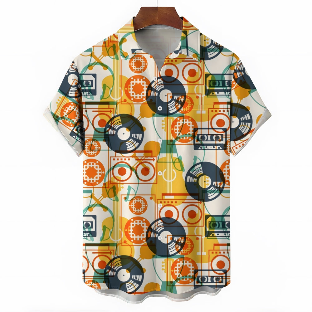 Music Vinyl Record Geometry Casual Short Sleeve Shirt 2403000500