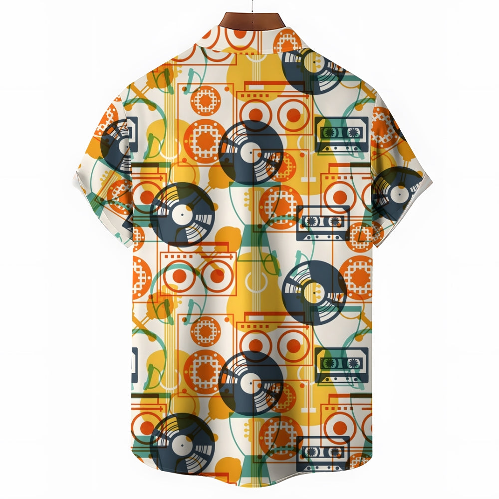 Music Vinyl Record Geometry Casual Short Sleeve Shirt 2403000500