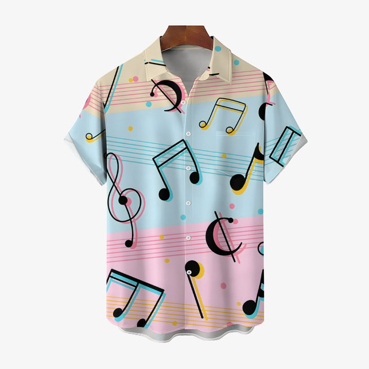 Men's Musical Notes Print Casual Short Sleeve Shirt 2404000649