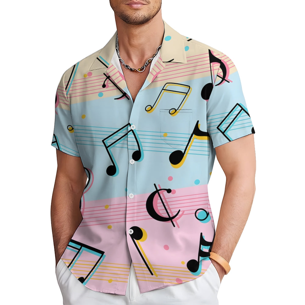 Men's Musical Notes Print Casual Short Sleeve Shirt 2404000649