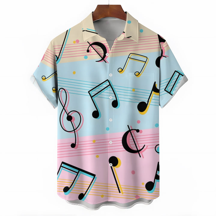Men's Musical Notes Print Casual Short Sleeve Shirt 2404000649