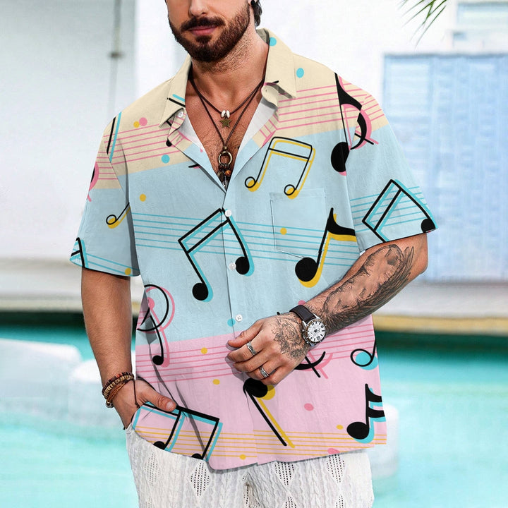 Men's Musical Notes Print Casual Short Sleeve Shirt 2404000649