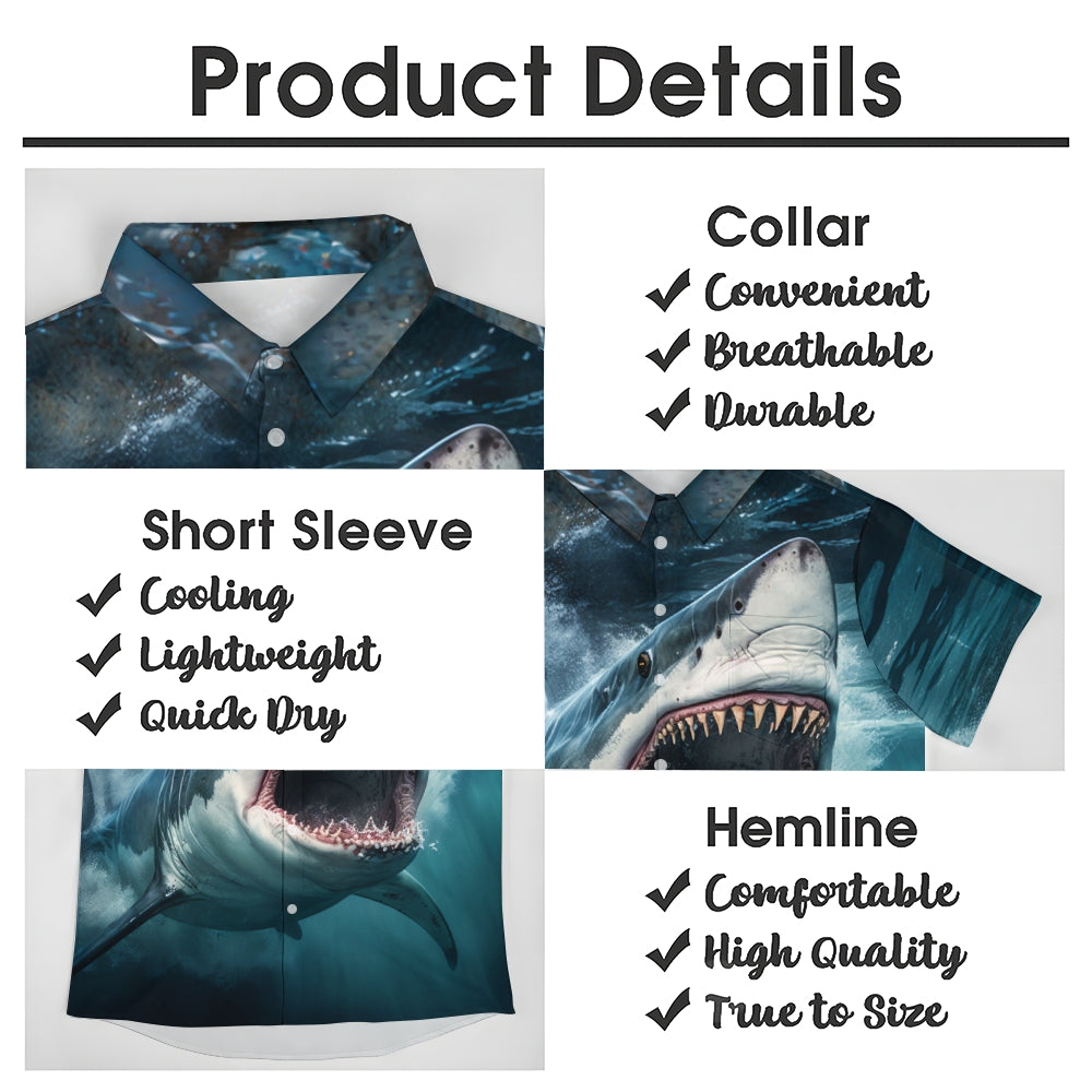 Chemise hawaïenne de vacances à imprimé requin peint pour homme