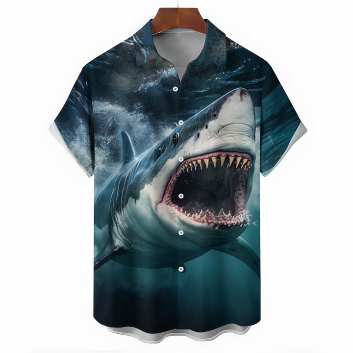 Chemise hawaïenne de vacances à imprimé requin peint pour homme