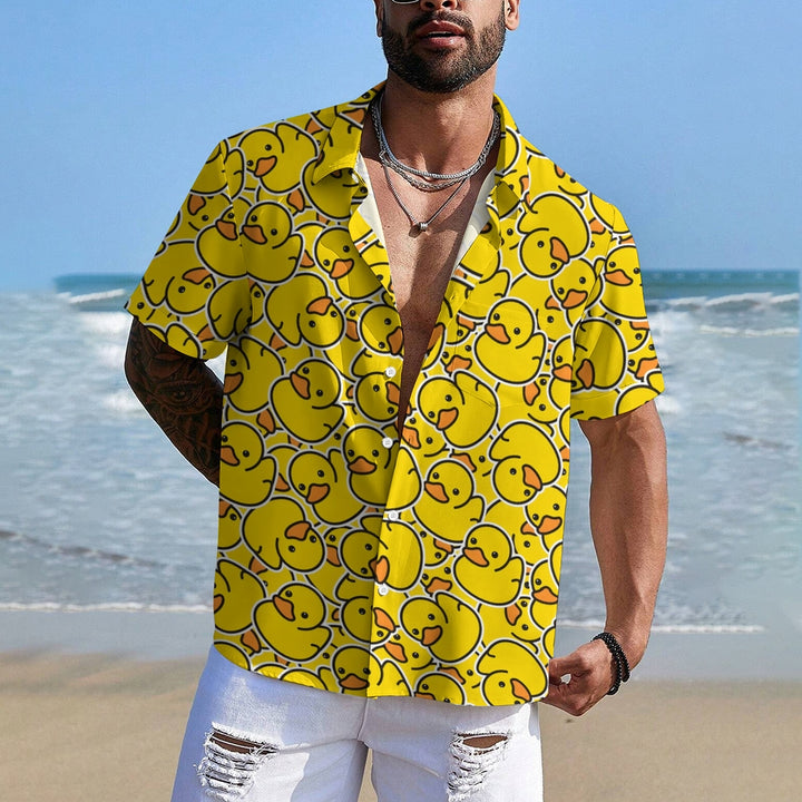 Men's Duck Print Hawaiian Casual Short Sleeve Shirt 2404000536