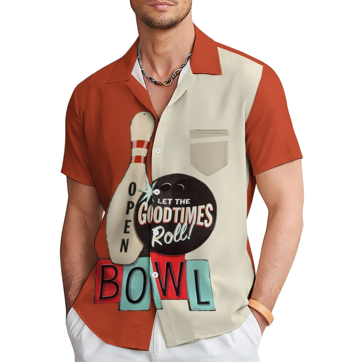 Men's Letter Graphic Prints Bowling Ball Turndown Shirt 2406003309