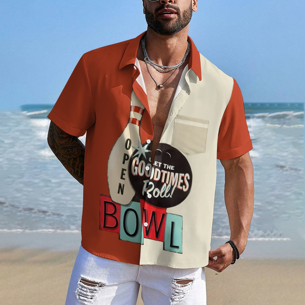 Men's Letter Graphic Prints Bowling Ball Turndown Shirt 2406003309