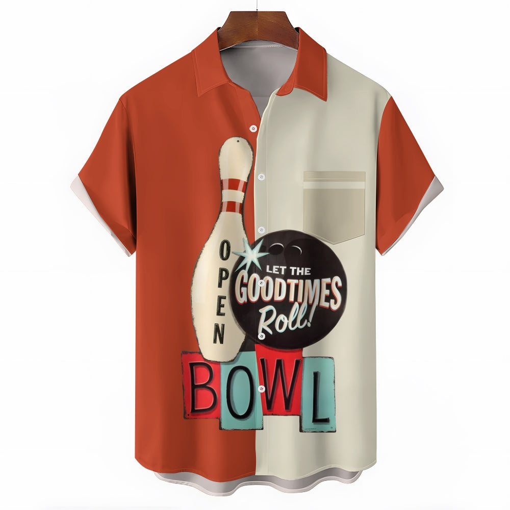 Men's Letter Graphic Prints Bowling Ball Turndown Shirt 2406003309