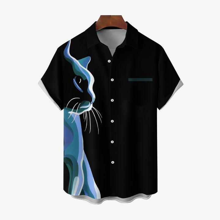 Men's Cat 3D Print Casual Short Sleeve Shirt 2405002335