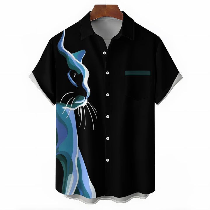 Men's Cat 3D Print Casual Short Sleeve Shirt 2405002335