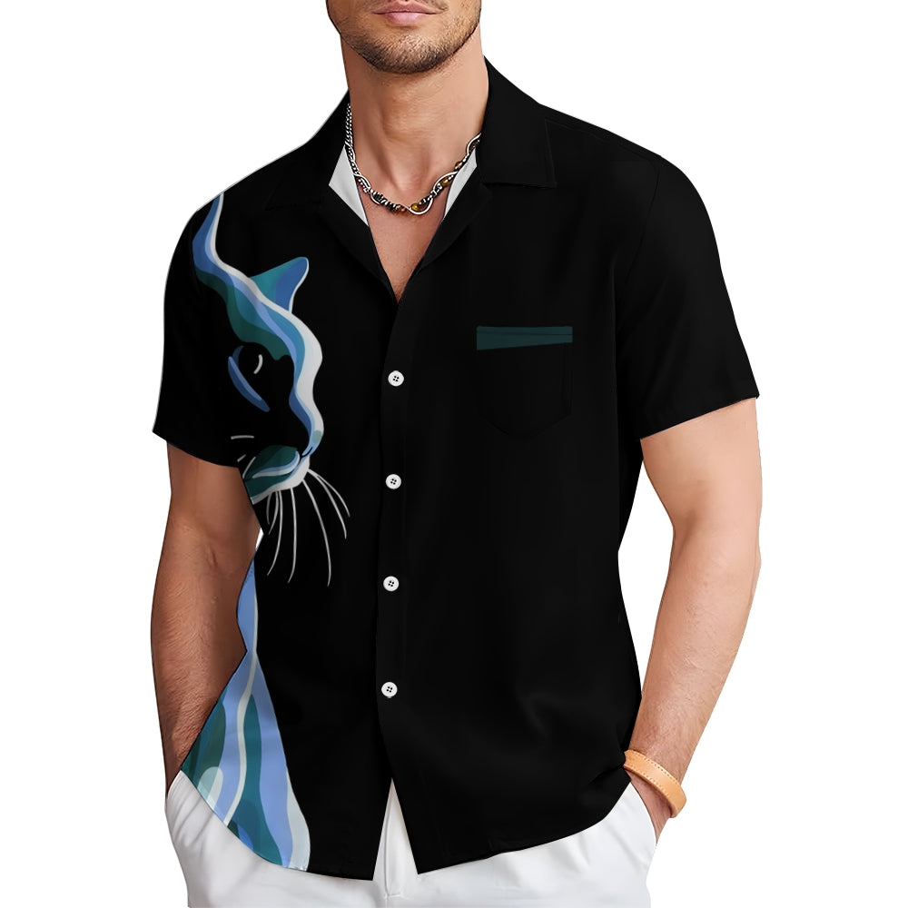 Men's Cat 3D Print Casual Short Sleeve Shirt 2405002335