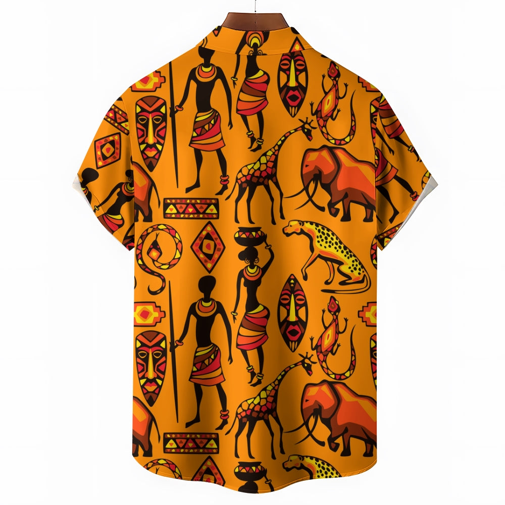 Men's African Nature Art Casual Short Sleeve Shirt 2403000919