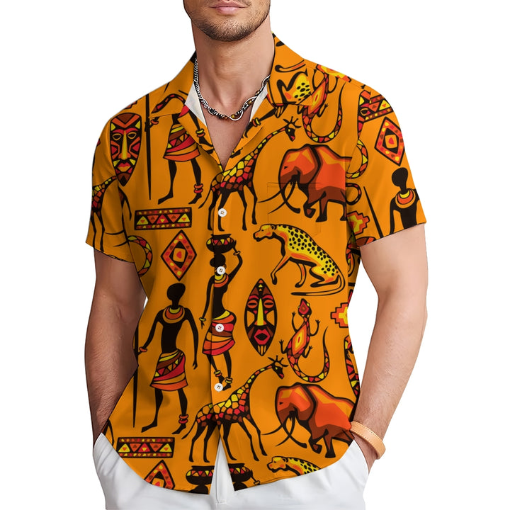 Men's African Nature Art Casual Short Sleeve Shirt 2403000919