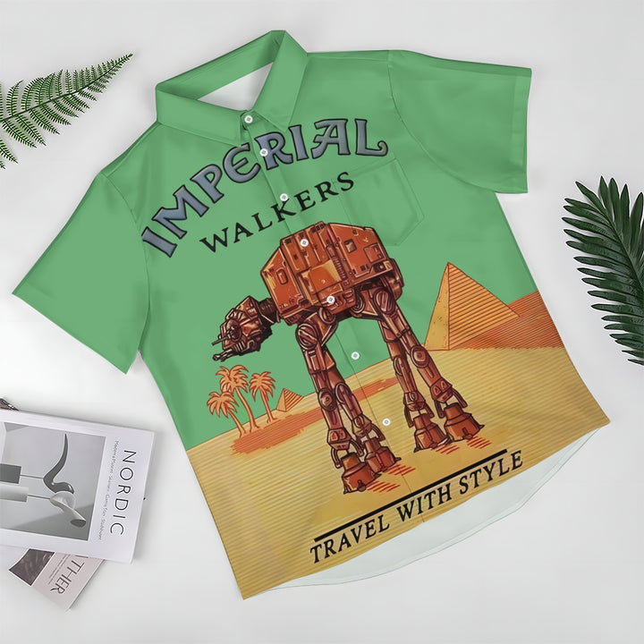 Travel with the Giant Armored Walker Print Shirt Short Sleeve Shirt 2406002522