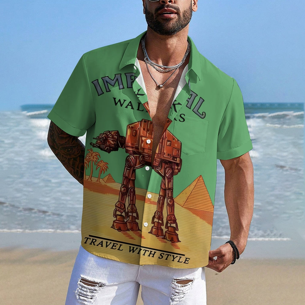 Travel with the Giant Armored Walker Print Shirt Short Sleeve Shirt 2406002522