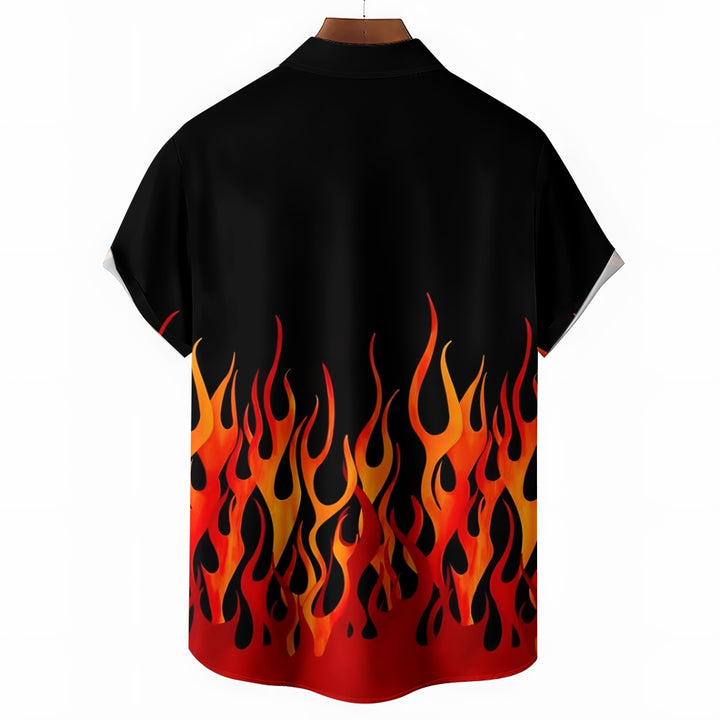 Chemise hawaïenne de vacances à imprimé flammes pour homme 2305105729