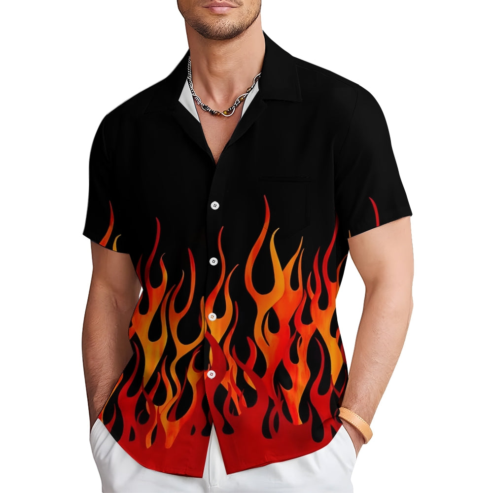 Chemise hawaïenne de vacances à imprimé flammes pour homme 2305105729