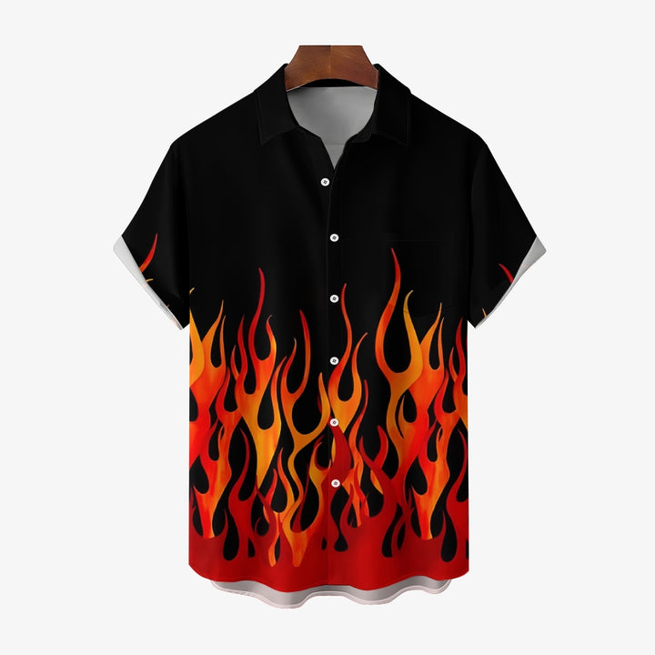 Chemise hawaïenne de vacances à imprimé flammes pour homme 2305105729