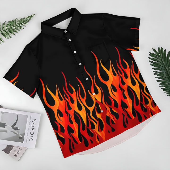 Chemise hawaïenne de vacances à imprimé flammes pour homme 2305105729