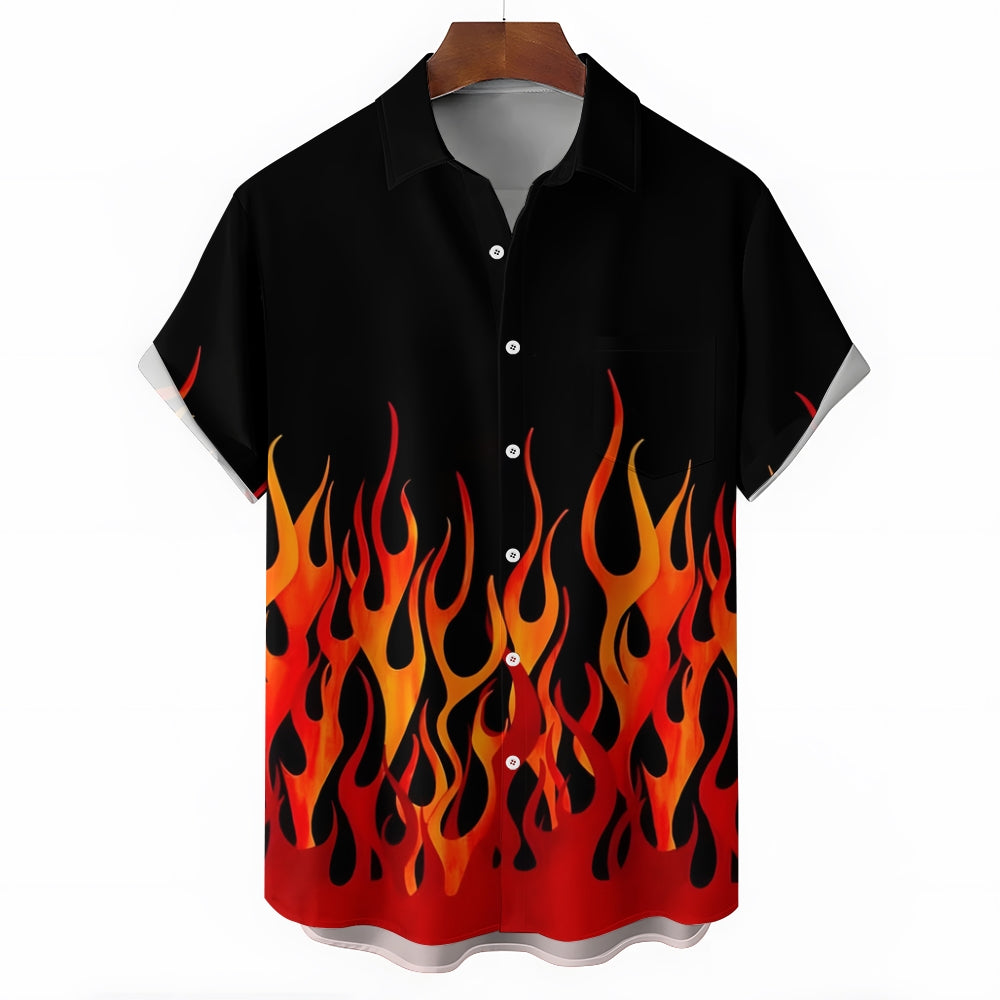 Chemise hawaïenne de vacances à imprimé flammes pour homme 2305105729