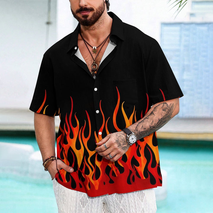 Men's Flame Print Stylish Vacation Hawaiian Shirt 2305105729