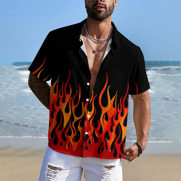 Men's Flame Print Stylish Vacation Hawaiian Shirt 2305105729