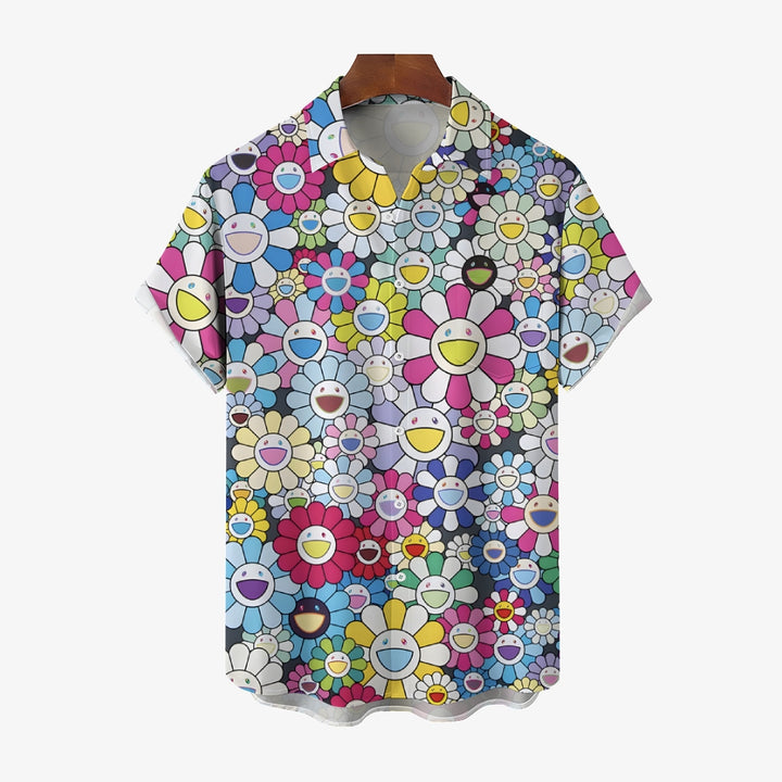 Men's Colorful Sunflower Print Casual Short Sleeve Shirt 2311000404