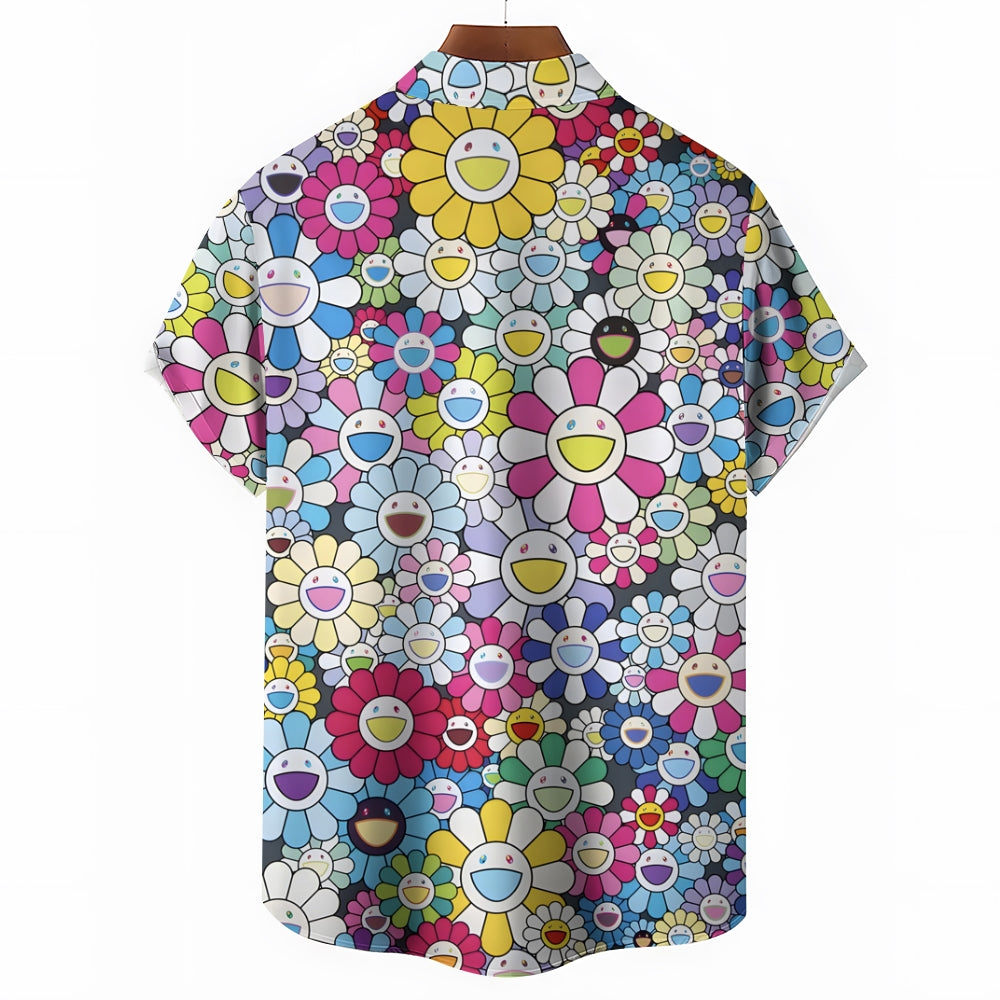 Men's Colorful Sunflower Print Casual Short Sleeve Shirt 2311000404