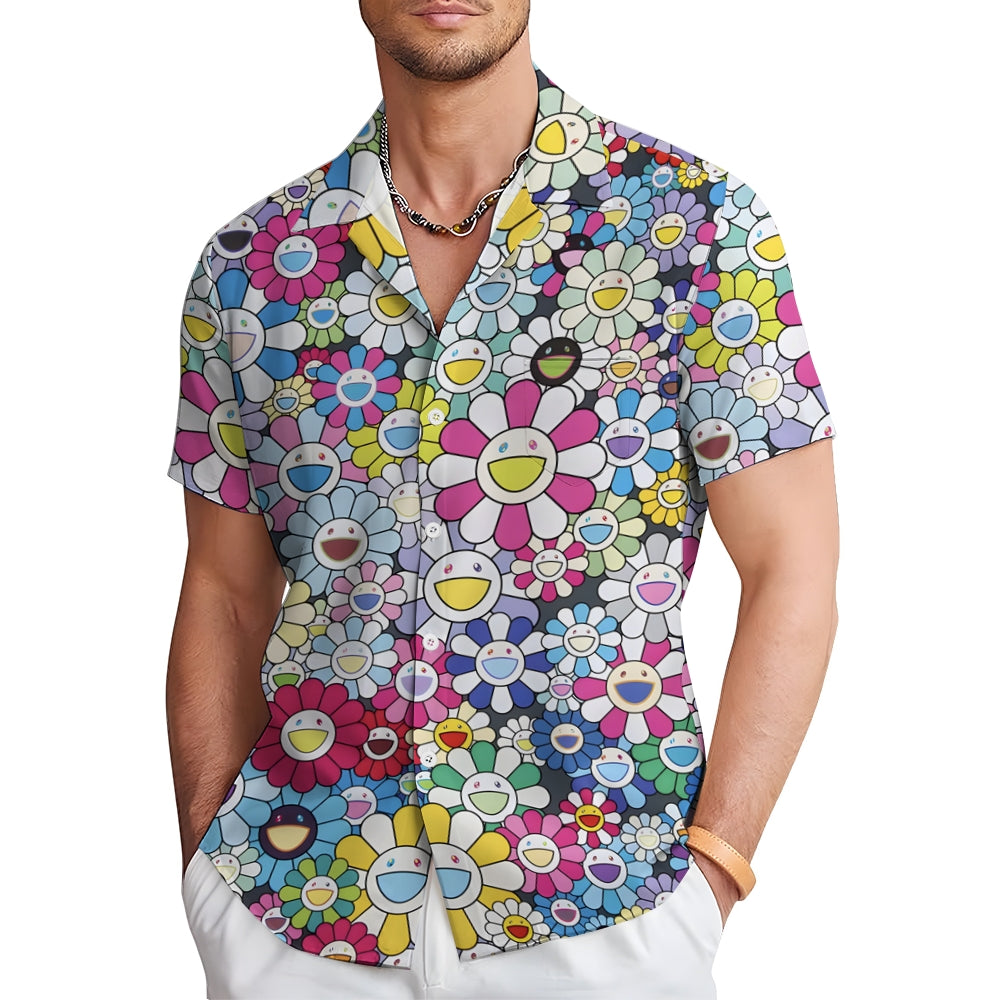 Men's Colorful Sunflower Print Casual Short Sleeve Shirt 2311000404