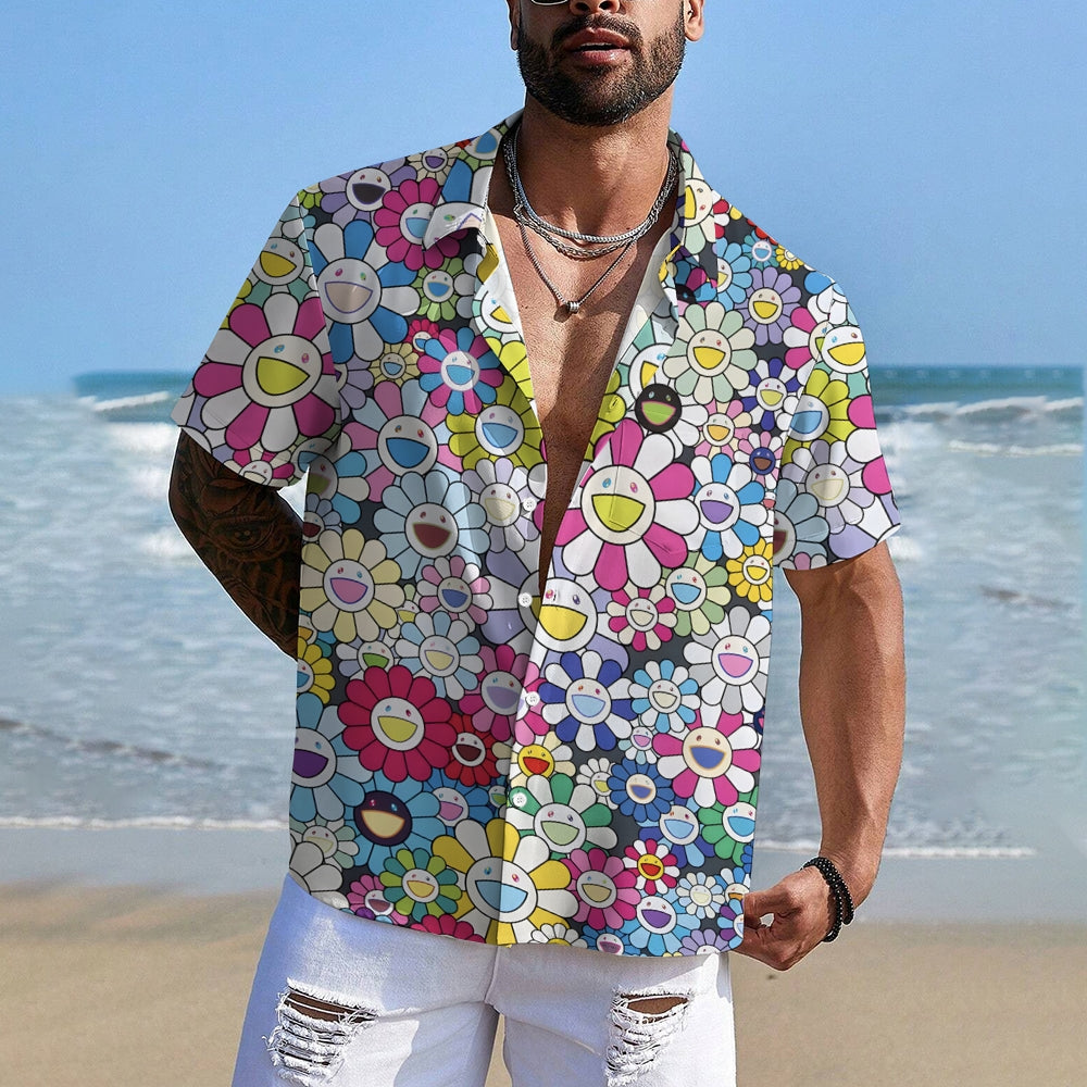 Men's Colorful Sunflower Print Casual Short Sleeve Shirt 2311000404