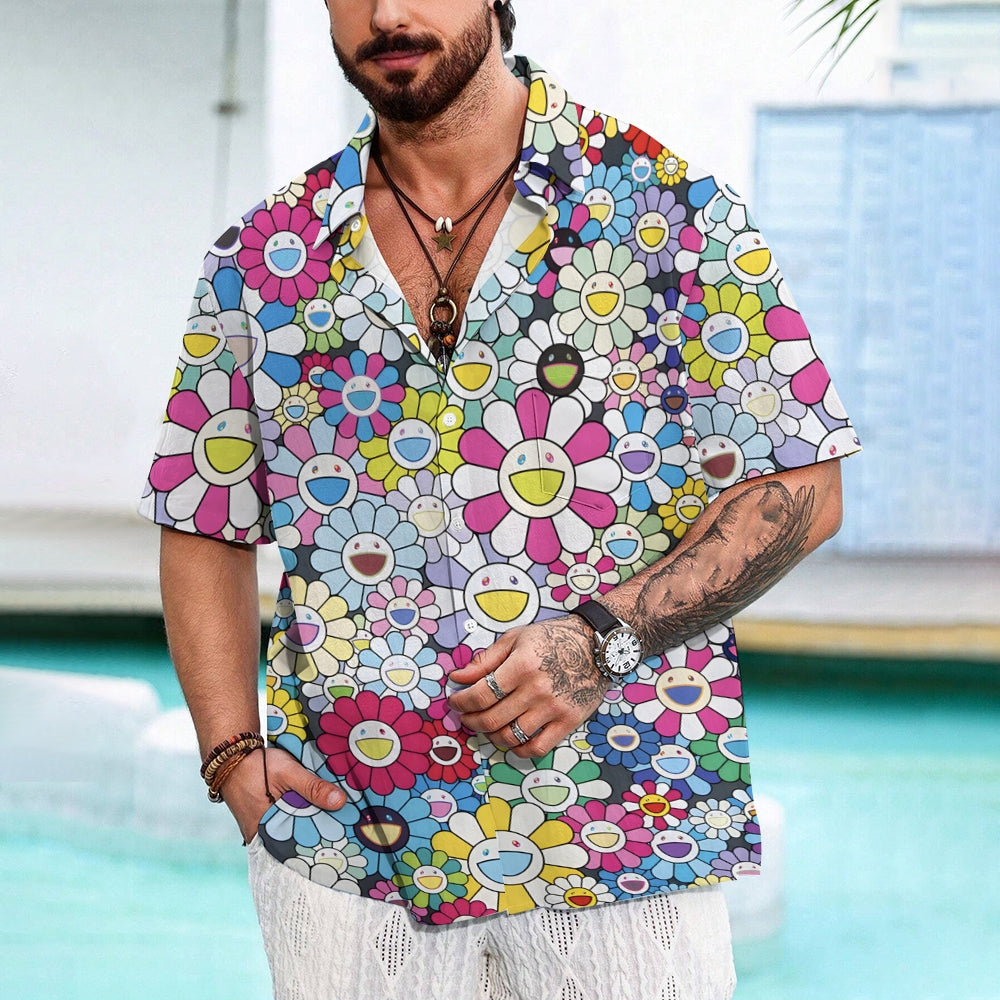 Men's Colorful Sunflower Print Casual Short Sleeve Shirt 2311000404