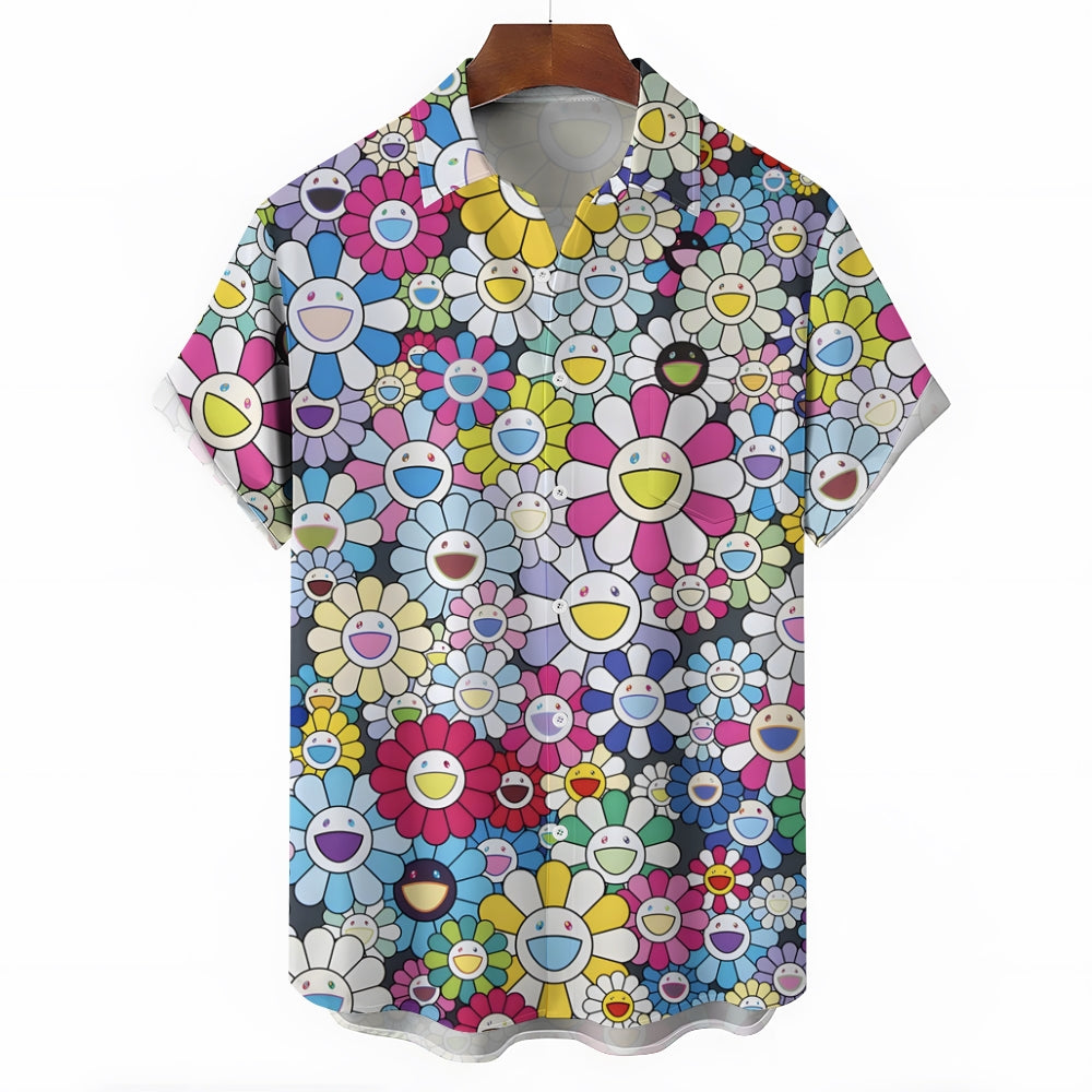 Men's Colorful Sunflower Print Casual Short Sleeve Shirt 2311000404