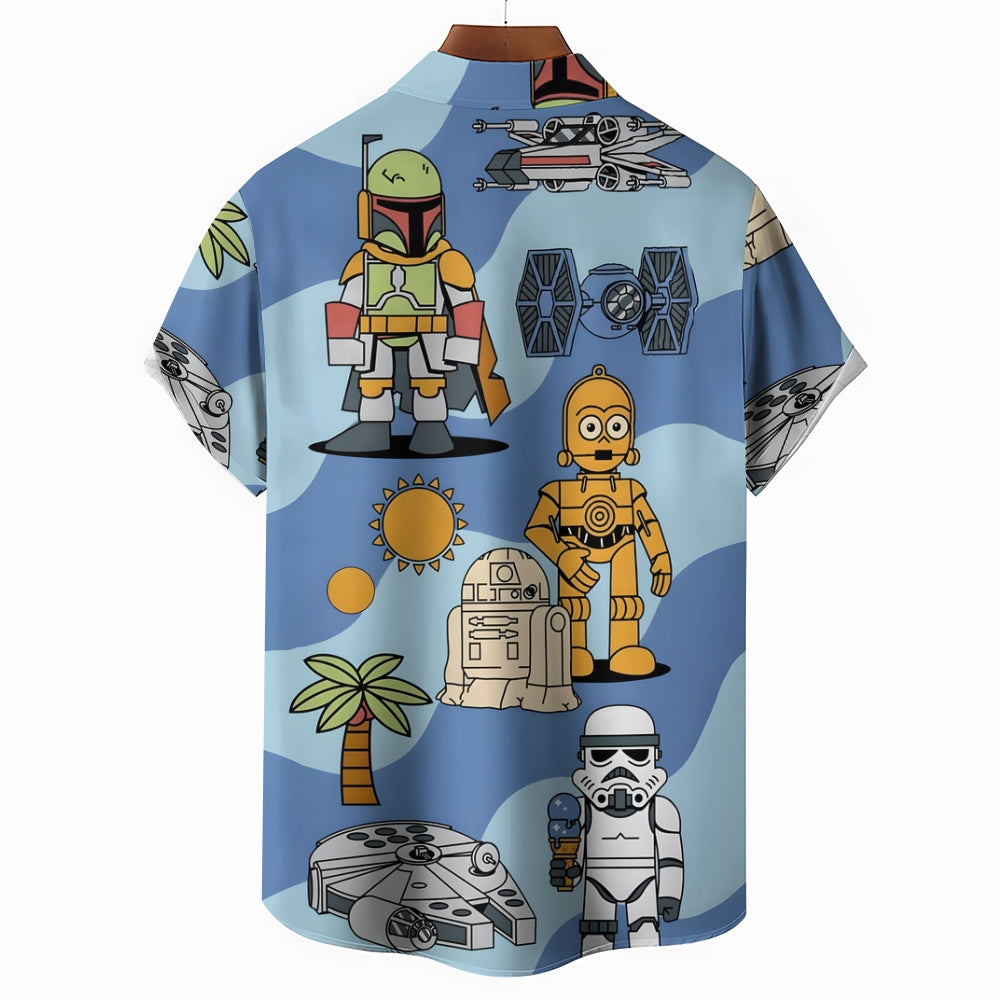 Sci-Fi Cartoon Robot Casual Short Sleeve Shirt 2403000121