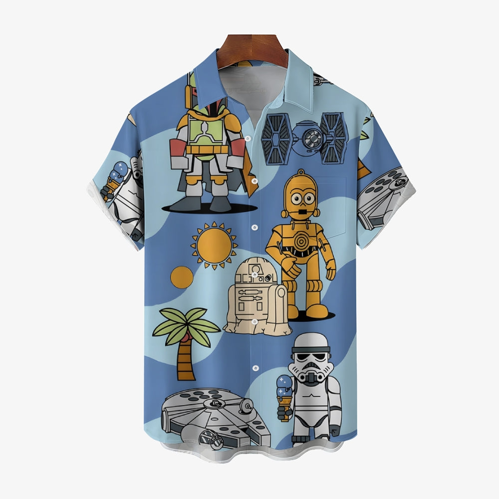 Sci-Fi Cartoon Robot Casual Short Sleeve Shirt 2403000121