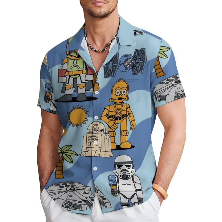 Sci-Fi Cartoon Robot Casual Short Sleeve Shirt 2403000121