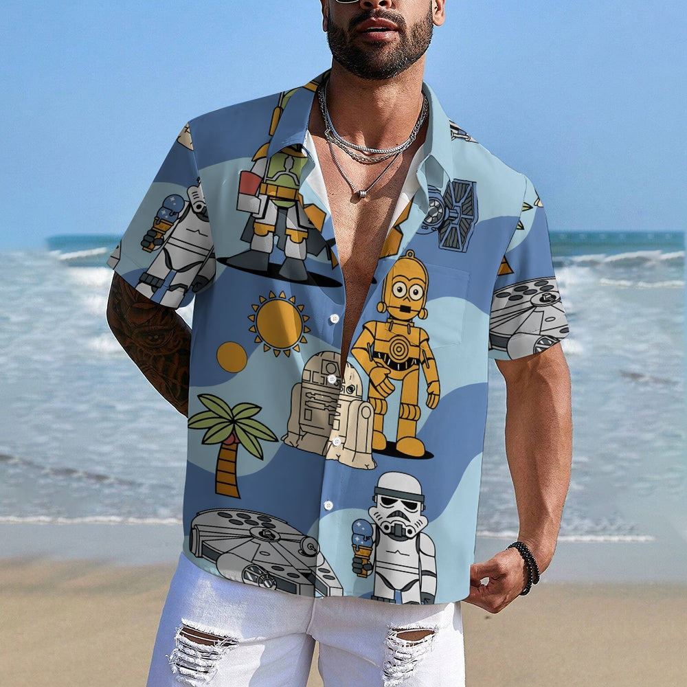 Sci-Fi Cartoon Robot Casual Short Sleeve Shirt 2403000121